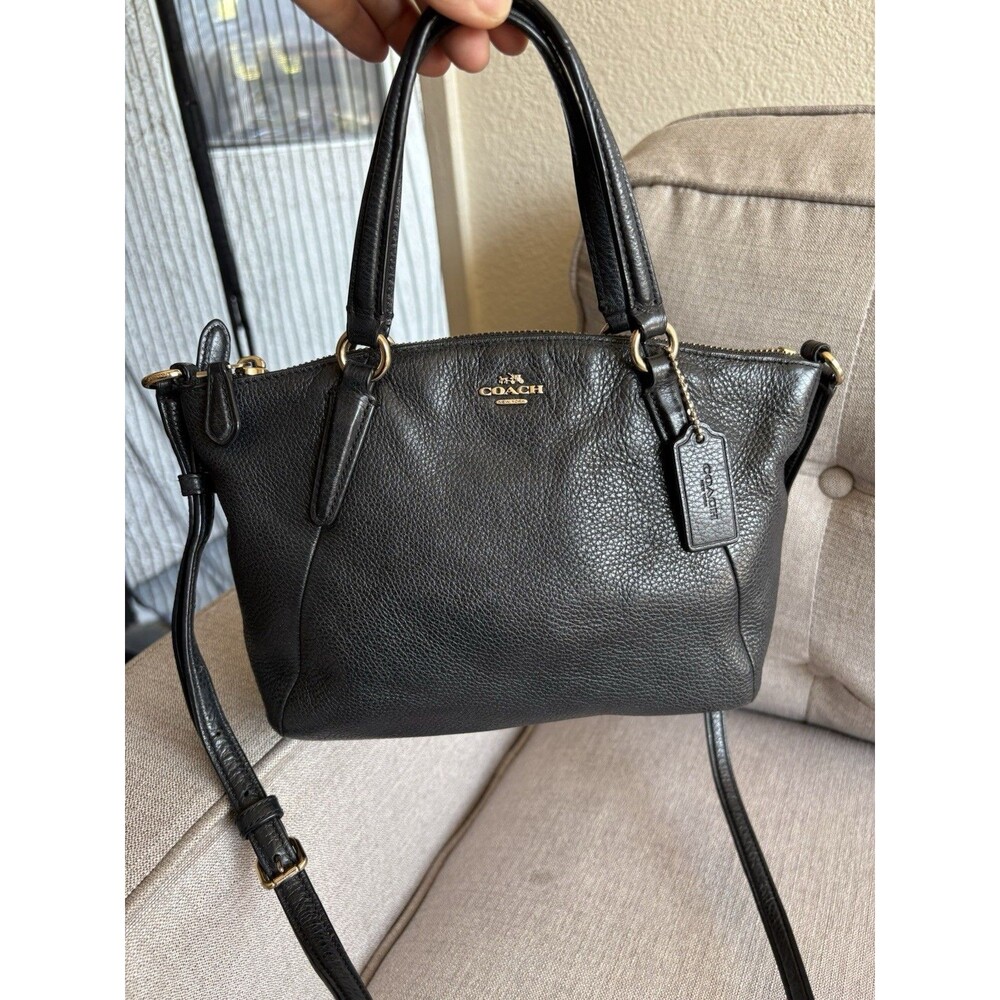 COACH F57563 MINI KELSEY SATCHEL IN Black Pebble Leather Crossbody Bag